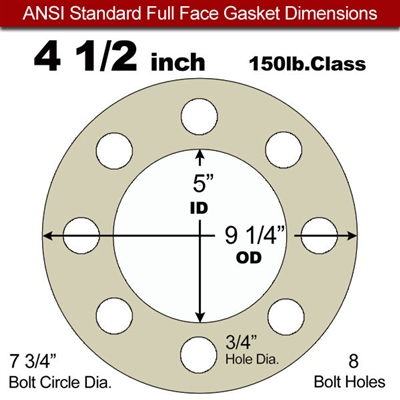 40 Duro Tan Pure Gum Full Face Gasket - 150 Lb. - 1/8" Thick - 4-1/2" Pipe