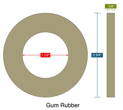 40 Duro Tan Pure Gum Ring Gasket - 1.5" ID x 2.75" OD x 1/2" Thick