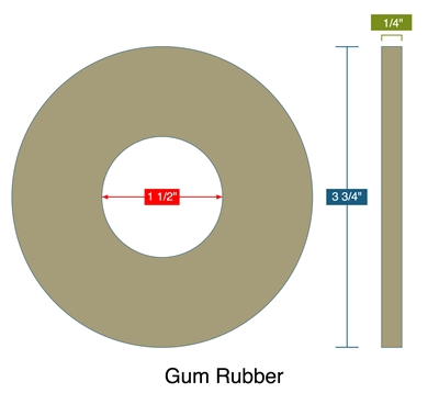40 Duro Tan Pure Gum Ring Gasket - 1.5" ID x 3.75" OD x 1/4" Thick