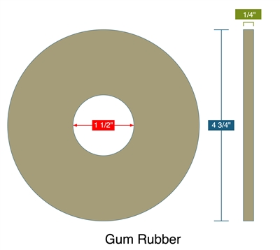 40 Duro Tan Pure Gum Ring Gasket - 1.5" ID x 4.75" OD x 1/4" Thick