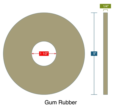 40 Duro Tan Pure Gum Ring Gasket - 1.5" ID x 5" OD x 1/4" Thick