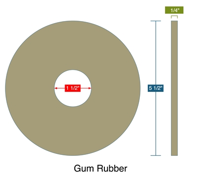 40 Duro Tan Pure Gum Ring Gasket - 1.5" ID x 5.5" OD x 1/4" Thick