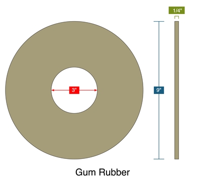 40 Duro Tan Pure Gum Ring Gasket - 3" ID x 9" OD x 3/8" Thick