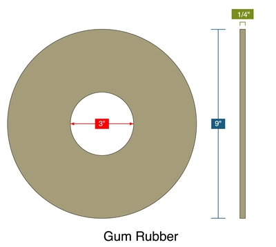 40 Duro Tan Pure Gum Ring Gasket - 3" ID x 9" OD x 1/2" Thick