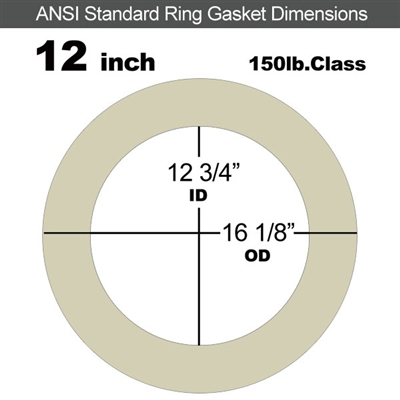 40 Duro Tan Pure Gum Ring Gasket - 150 Lb. - 1/16" Thick - 12" Pipe