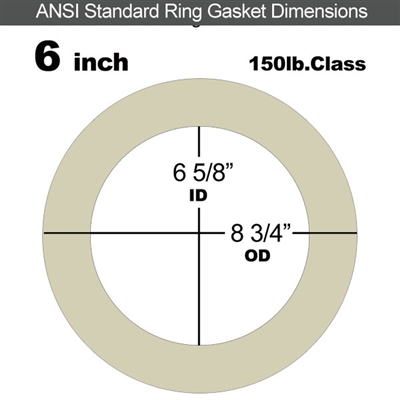 40 Duro Tan Pure Gum Ring Gasket - 150 Lb. - 1/16" Thick - 6" Pipe