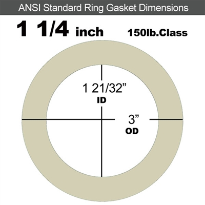 40 Duro Tan Pure Gum Ring Gasket - 150 Lb. - 1/8" Thick - 1-1/4" Pipe