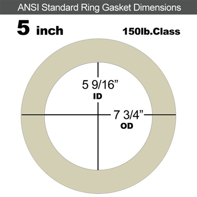 40 Duro Tan Pure Gum Ring Gasket - 150 Lb. - 1/8" Thick - 5" Pipe