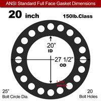 75 Duro Fluoroelastomer Full Face Gasket - 150 Lb. - 1/8" Thick - 20" Pipe