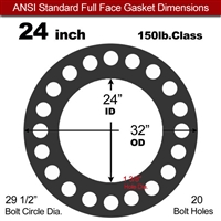 75 Duro Fluoroelastomer Full Face Gasket - 150 Lb. - 1/8" Thick - 24" Pipe