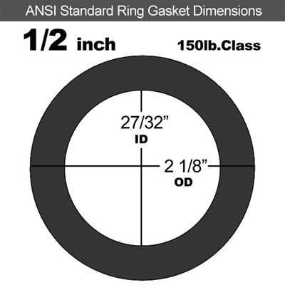 75 Duro Fluoroelastomer Ring Gasket - 150 Lb. - 1/16" Thick - 1/2" Pipe