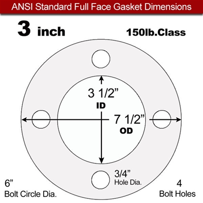 60 Duro White FDA Nitrile (Buna-N) Full Face Gasket - 150 Lb. - 1/16" Thick - 3" Pipe