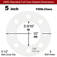 60 Duro White FDA Nitrile (Buna-N) Full Face Gasket - 150 Lb. - 1/16" Thick - 5" Pipe