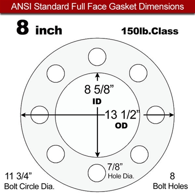 60 Duro White FDA Nitrile (Buna-N) Full Face Gasket - 150 Lb. - 1/16" Thick - 8" Pipe