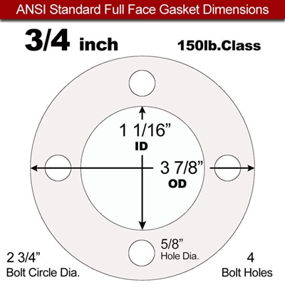 60 Duro White FDA Nitrile (Buna-N) Full Face Gasket - 150 Lb. - 1/8" Thick - 3/4" Pipe