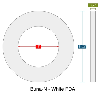 60 Duro White FDA Nitrile (Buna-N) Ring Gasket - 2" ID x 3-1/2" OD x 1/4" Thick