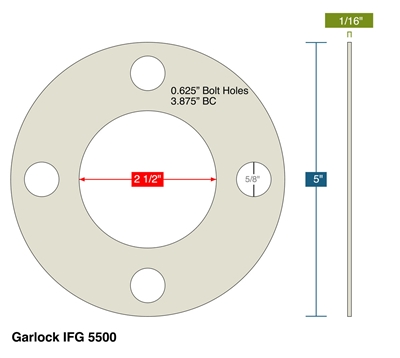 Garlock  IFG 5500 FF Gasket - 1/16" Thick x 2.5" x 5"