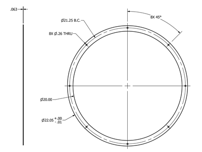 Garlock  IFG 5500 FF Gasket - 1/16" Thick x 20" x 22.05" - (8) 0.26" Holes on a  21.25" BCD