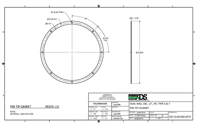 Garlock  IFG 5500 FF Gasket - 1/16" Thick 9.75" ID x 10.826" OD (8) .20" Holes 10.25" BC