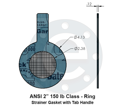 Strainer Gasket - Ring - w Tab Handle - Garlock 3000  2" 150 lb Class - 20 Mesh