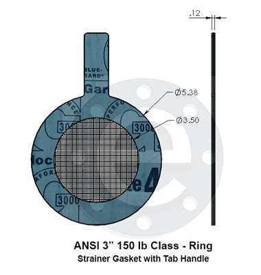 Strainer Gasket - Ring - w Tab Handle - Garlock 3000  3" 150 lb Class - 100/40 Mesh