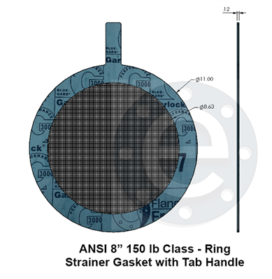 Strainer Gasket - Ring - w Tab Handle - Garlock 3000  8" 150 lb Class - 100 Mesh