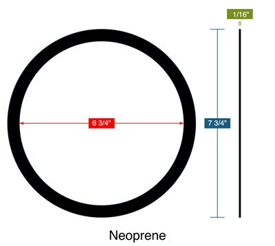 40 Duro Neoprene Ring Gasket with PSA 1/16" Thick - 6.75" ID - 7.75" OD