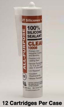 JIT Silicones+ - 10008 Clear All-Purpose Adhesive - Case (12) 10.1 Oz. Cartridge