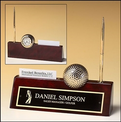 Rosewood Goldtone Metal Golf Ball/ Clock 9" x 9" x 2 1/4"