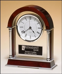 Rosewood Mantle Clock With Chrome Plated Posts 8 1/2" x 10 1/2"