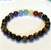 CR-60-7  8mm 7 CHAKRA STONE BRACELET-TIGER EYE