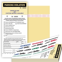 PARKING VIOLATION W/Custom Imprint of Name/Address - 2 Part Carbonless Manila Tag with Perforation Stub and Adhesive Strips ­ 4.25" x 9.25", 50/Book