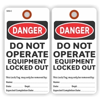 DANGER, Do Not Operate, Equipment Locked Out, 5.75" x 3", White Paper,2 Sided, Plain, Pack of 100