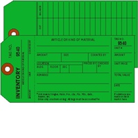 <!030>Inventory, 1-Ply w/Tear off numbered Stub, Dk Green, 2 Sided, Box of 500, Plain, Sequence per factory