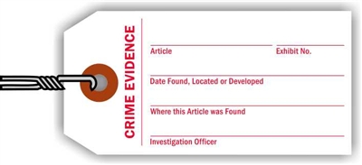 "Crime Evidence", 1.875 x 3.75 in., 12Pt White paper, Wired, 100 per shrink pack