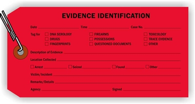 "Evidence Identification", 3.125 x 6.25 in., 13Pt Red paper, Wired, 100 per shrink pack