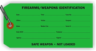 "Firearms/Weapons Identification", 3.125 x 6.25 in., 13Pt Dark Green paper, Wired, 100 per shrink pack