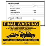 FINAL WARNING, …Illegally Parked, 8" x 5", Scrape to Remove, 50 per Pack