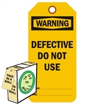 <!0120>Warning Defective Do Not Use,  6-1/4" x 3", Fluorescent Orange, In-a-Box of 100