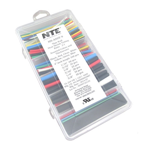 HS-ASST-9 NTE Electronics Heat Shrink Tubing Kit - Assorted Colors and Sizes - 160 pieces