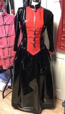 Misfitz black pvc & red patent padlock straitjacket ballgown