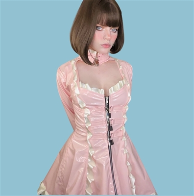 Misfitz baby pink PVC & satin lockable sissy maids outfit