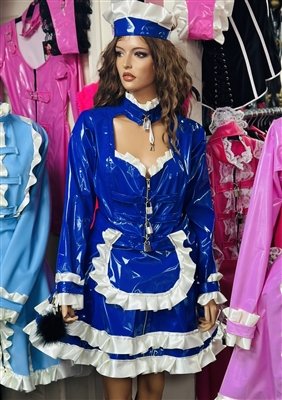 Misfitz royal blue pvc straitjacket sissy maids outfit