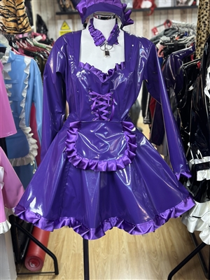Misfitz purple PVC & satin Sissy Maids outfit plus padlock choker
