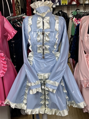 Misfitz baby blue PVC & ivory satin straitjacket sissy maids outfit