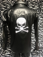 STRETCH FAUX LEATHER SKULL & CROSSBONES SHIRT