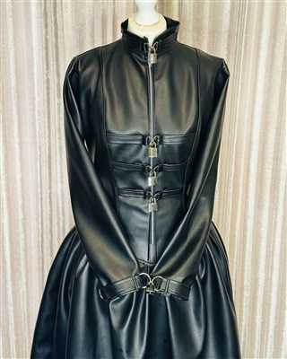 MISFITZ BLACK  LEATHER LOOK  STRAITJACKET PADLOCK BALLGOWN