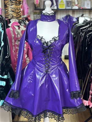 Misfitz purple PVC  &  lace tie front skater dress