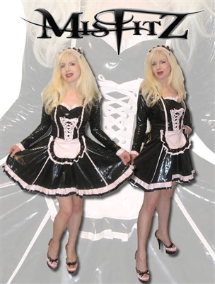 MISFITZ BLACK &  PINK PVC SWEETHEART MAIDS DRESS