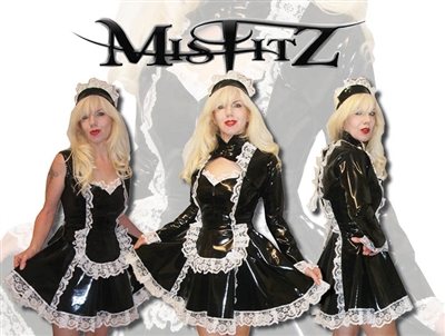 BLACK PVC COMPLETE MAIDS OUTFIT WITH OVERBUST JACKET